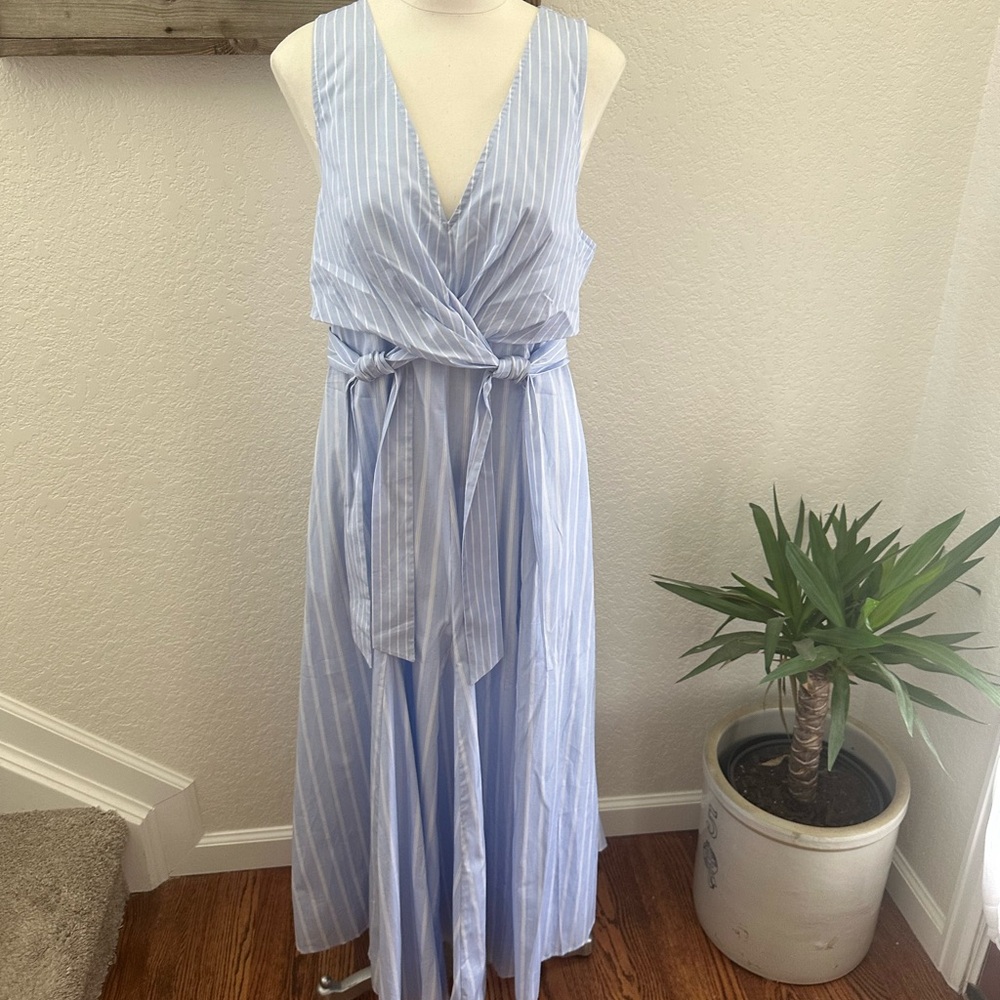La Ligne Gabrielle Light Blue Striped Maxi Dress Ladies Large NWT